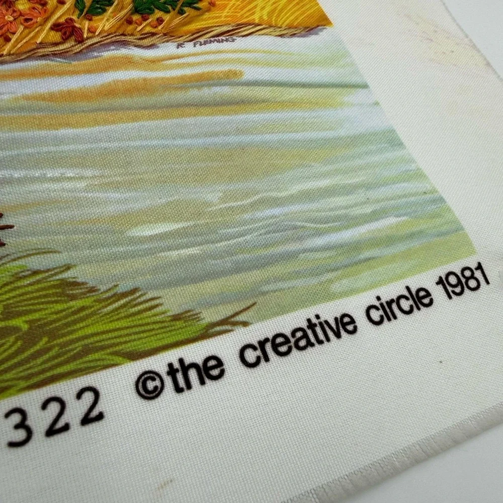 Vtg Set 3 Needlepoint Landscape Scene Completed Colorful Country Granny Wall Art